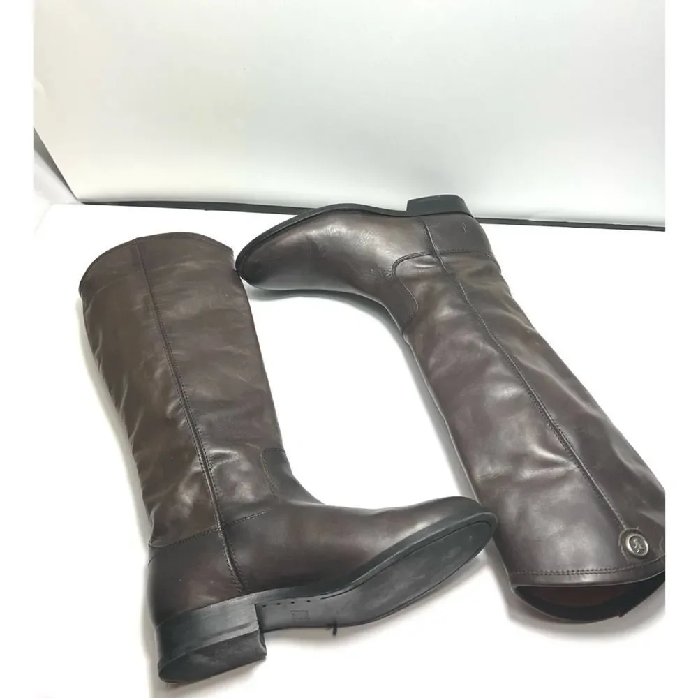 Frye Womens Melissa Button 2 Riding Boots Brown Leather Lined Knee High 6.5 B